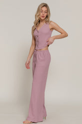 Button Closure Vest & Long Pants Set in Mauve Simmer & Fay
